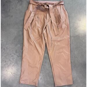 Express Tan brown faux leather fleece lined belted pants womens Medium NEW